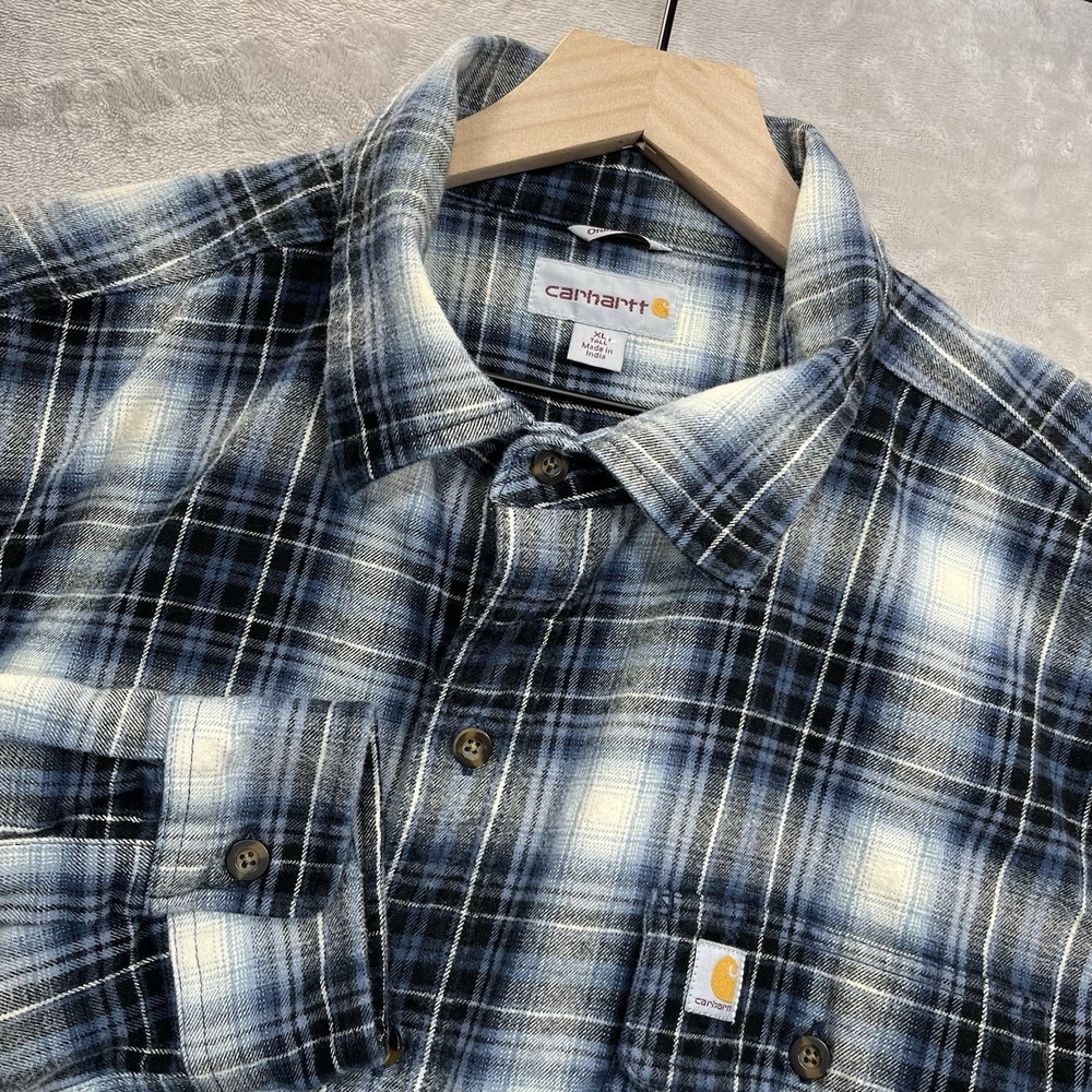 Carhartt Shirt Mens XL Tall Blue Hubbard Plaid Heavyweight Flannel